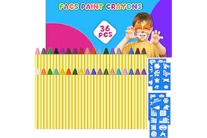 Beugo Pintura facial y corporal, 36 Colores Crayones de Pintura Facial Niños de Seguridad No Tóxica, Crayones de Maquillaje y 30 plantillas, para Niños Halloween Fiestas Cosplay Semana Santa