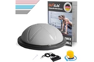 ‎DH FITLIFE DH FitLife Piłka do balansowania, do jogi, do treningu równowagi, średnica 60 x 22 cm, obciążenie do 200 kg, do połowy piłki gimnastycznej, deska do balansowania z pompką i 2 taśmami fitness