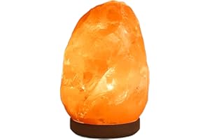 H HANSEL HOME Lámpara de Sal Natural del Himalaya, 1.5-2kg, 100% Natural, con Cable y Bombilla Incluida, Base de Madera – Lámpara de Sal para un Ambiente Relajante y Saludable