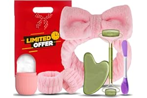 GENÉRICO Kit Skincare Gua Sha Facial Rodillo Masajeador De Cara Ice Roller Cepillo Limpiador Rostro Diadema Maquillaje Mujer Y Muñequeras Pack Reafirmante Hielo Para La Cara Regalo San Valentin
