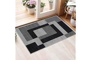 AMEHA Rugs Living Room – Milo Black & Grey Area Rugs for Bedroom Small Bedside Mat40x60 cm Modern Kitchen Carpet - Geometric Style Durable Super Soft Non Slip Non Shedding Floor Rug Easy Clean
