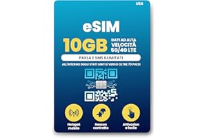JZN MARKET H2O Wireless eSIM USA 30 Giorni – eSIM Prepagata con 10GB di Dati Ad Alta Velocità 4G LTE/5G e 5GB di Hotspot Mobile, Dati Illimitati, Chiamate e SMS verso oltre 70 Paesi, SIM Mobile USA