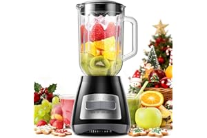 ‎SHARDOR SHARDOR Standmixer, 700 W Spitzenleistung smoothie maker mit 1,5-Liter-Glasbehälter, Edelstahl 6-Klingen, 5 Geschwindigkeitsstufen für Milchshakes, Smoothies, Säfte und Eisgetränke, schwarz