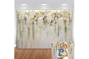 BUTEN Blanc Fleur Toile de Fond Rideau Nuptiale Douche Fond Rose Floral Photographie pour la réception de Mariage Baby Shower Décoration Fournitures