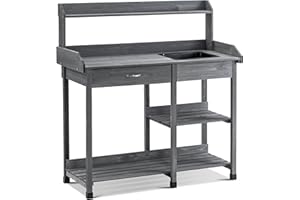 MCombo 0458 - Tavolo da giardino con lavabo e ripiano in legno, resistente alle intemperie, 115 x 45 x 121 cm, (anthracite, 112 x 47 x 125 cm)