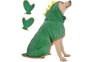 JOLOVE Dog Drying Coat Super Absorbent Dog Towels for Drying Dogs for After Bath Soft Dog Drying Towel Adjustable Dog Bathrobe for Bath, Swim, Wet Walk (Green Dinosaur, M)