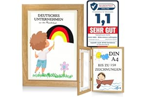 Bada Bing Bilderrahmen A4 für Kinderzeichnungen in Holz Optik - Kunstfotorahmen aufklappbar mit Frontöffnung für bis zu 150 Kinderbilder - Befüllbarer Fotorahmen - Kunst zum Sammeln von Bildern