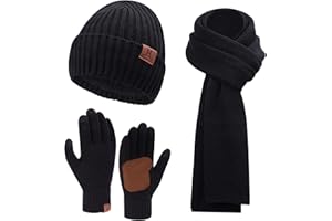 Bequemer Laden Hombres Invierno Gorro Termicos Bufanda Larga Guantes Tactiles Conjunto Punto Regalo Hombre Mujer