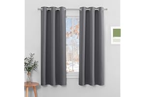 PONY DANCE Short Blackout Curtains for Bedroom - Eyelet Thermal Insulated Sun Blocking Privacy Curtains & Drapes W 34" x L 63" Noise Reducing 2 Panels for Kitchen, Grey