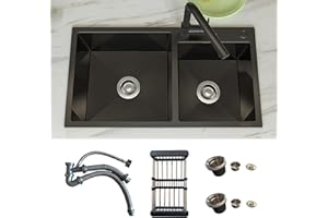 MEJE Fregadero de cocina de acero inoxidable de dos senos de 78 x 43 x 22,5 cm con orificio para grifería