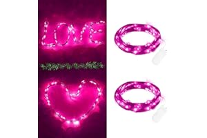 FFZZKJ 2 Packs Micro Fairy Lights Battery Operated Indoor 6.6Ft 20LED Copper Wire String Lights with Battery for Bedroom, Valentines Day, Anniversary, with 200 Silk Petals, Pink
