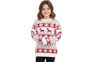 Hamishkane® Christmas Jumpers for Kids, Snowflake Knitted Reindeer Jumper for Girls, Festive Long Sleeve Xmas Jumpers Boys, Crew Neck Unisex Novelty Knitwear Christmas Sweater Red Top 3-13 Years