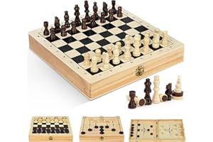 BremToy 4 in 1 Schachspiel und Dame Spiel - Handgefertigtes Holzschachbrett - Tragbares Chess Set für Reise - Pädagogische Brettspiel für Kinder, Anfänger, Erwachsene (30x30cm)
