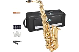 EastRock Alt Saxophon Students Altsaxophon Goldlack mit Hartschalenkoffer, Mundstück, Mundstückpolster, weißen Handschuhen,Riemen,Geeignet für Anfänger, Erwachsene, Profi-Künstler (Gold)