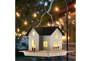 MRCRAFTS Mangiatoia per Uccelli da Esterno, Mangiatoia Appesa in Metallo con Luce Solare per Uccelli Selvatici, Regali Originali, Decorazione da Giardino, Bird Feeder