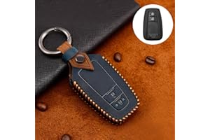 ontto Etui na kluczyki samochodowe ze skóry bydlęcej Pasuje do Toyota Camry CH-R Prius RAV4 86 Corolla Yaris Land Cruiser Prado, etui na klucze z brelokiem na klucze 2 przyciski niebieskie