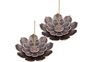 TALIFOCA 2 Pezzi Porta Bastoncini di Incenso Loto,Bruciatore Lotus Censer,6 Fori,Ottone,Raccoglitori di Cenere