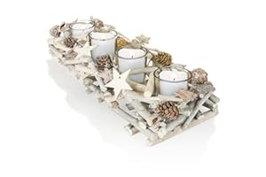 COM-FOUR® Corona dell'Avvento allungata, portacandele di Natale per 4 candele, portacandele, composizione dell'Avvento, portacandele dell'Avvento XL, striscia di candela (Candeliere dell'Avvento)