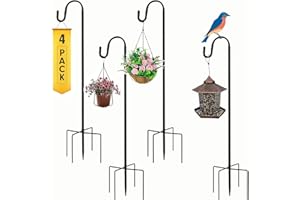 ZVO Hirtenbogen Gartenhaken, 96CM Metall Schäferhaken Hoheverstellbar Gartenstecker mit Haken, Gartenstab Rankstab Schäferstab Halterung für Solarleuchten Pflanzkörbe Weihnachtsbeleuchtung (4pcs)