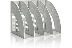 KXF Desk File Folder 4 Section Sturdy Desktop Plastic Magazine Holder Frame File Divider Cabinet File Rack Display and Storage for School Office Paper Document