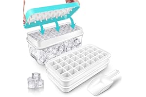 QUELIEN Eiswürfelbehälter mit Deckel und Behälter, 64 Stück Eiswürfel, einfaches Drücken, um das Eis zu lösen, Kühlen von Cocktail, Whiskey, Kaffee, 2 Schalen, 1 Eiskübel und Schaufel (blau)