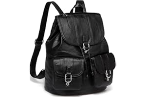 Backpack Womens, Vaschy PU Leather Backpack Purse Fashion Ladies Rucksack Casual Backpack School Bag for Teen Girls, Black, One Size