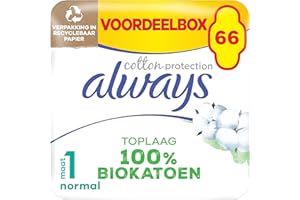 Always Compresas Ultra para mujer, tamaño 1, algodón protection normal, 66 compresas con alas (3 x 22 unidades), paquete mensual, ultrafinas y súper absorbentes