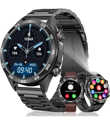 mingwear Smartwatch Uomo 1.75 AMOLED 730mAh 110+ Sportive Orologio Smartwatch con Sonno/Cardiofrequenzimetro/Torcia LED Militare Smartwatch Compatibile iOS Android (Risposta alle Chiamate Bluetooth