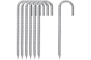 AGHOER 6 Pezzo Pali da Terra in Acciaio Resistente, Picchetti di Ancoraggio 30 cm, Ganci a J Ancoraggio Zincati, Picchetti per Tenda, per Campeggio, Tende, Recinzioni, Tettoie