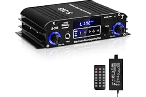 SIKKEBY HiFi Verstärker S-288 600W Mini Bluetooth Stereo Audio Verstärker Receiver 12V/ 220V 4 Kanäle Digital Endverstärker w/LCD-Display, UKW-Radio, BT, USB-Eingang, für Zuhause oder Auto