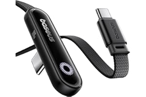 Baseus Kabel USB C z Kolankiem 90°, Kabel do Szybkiego Ładowania Typu C do C E-Sport o Mocy 100W z Nastrojową Lampką Pierścieniową, 480mbit/s, Kabel w Oplocie do iPhone 16/15/14, Samsung S25/24U, 2m