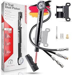 DURAPEAK Mini Fahrradpumpe für alle Ventile inkl. Ventilaufsätze - Fahrrad Luftpumpe praktisch &amp; kompakt mit Manometer - Bike Pump, Bicycle Pump…