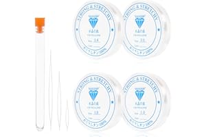 Redamancy 4 Pcs Fil Élastique Transparent pour Bracelets, Elastique Bracelet, Fil Elastique avec Aiguille à Perles pour Bracelet, Pearl, Fabrication de Bijoux, Artisanat, Collier(0.4 0.6 0.8 1.0 mm)