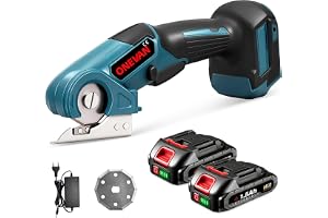 ONEVAN Batteri universalsax 2 x 1,5 Ah 7 mm skärdjup för tyg/matta | 300rpm, självslipande blad, 0,88 kg lätt, kartong och mattskärning, universell textil och läderskärning
