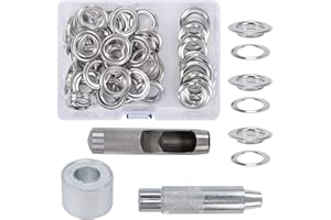 HO2NLE 50pcs Ojetes Metalicos 20mm Herramienta de Ojetes Ojales para Lonas de Plata Herramienta de Montaje de Arandela Ojales para Lonas, Toldos, Cuero, Cortinas con Caja de Almacenamiento