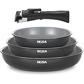 BEZIA Non-stick Frying Pan Set with Removable Handle (20+24+11 in) | Non-PFAS, Induction/Gas/Vitro compatible, Oven safe 240&deg;