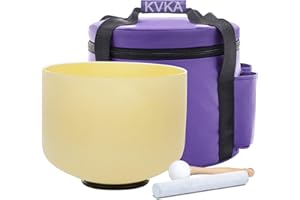 KVKA 432Hz 8 Inch Colored Design Frosted Quartz Crystal Singing Bowls with Carry Case Bag (E note -Light Yellow)