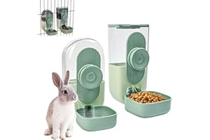 Elyyapt Rabbit Food Dispenser Automatic Pet Food Water Dispenser Bowl Hanging Auto Gravity Pet Feeder Water Bottle Set Feeding Station for Small Dog Cat Kitten Bunny Guinea Pig Ferret, 800ML/850 ML