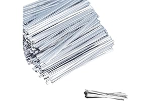 NAZEAUF 200Pcs Metallic Twist Ties - Plastic Bread Twist Ties - Candy Twist Ties - Reusable Plastic Bread Twist Ties, Bag Sealers Twist Tie - for Candy Food Bags Cake Snacks Party Gift Bag Supplies (silver)