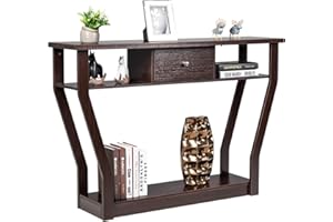 GIANTEX Tavolo Consolle Legno, a 3 Ripiani, Stretto e Compatto, Cassetto con Manico, Console per Soggiorno, Salotto, Ingresso, Portata di 60 kg, 120x30x81cm, 3 Colori (Marrone)