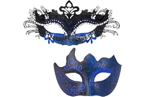 MYSEUNI Masquerade Masks for Couples - Shiny Rhinestone Metal Filigree Venetian Mask & Mens Venetian Mask for Mardi Gras…