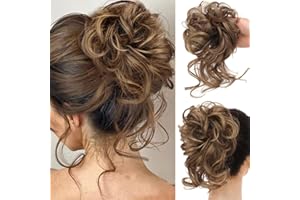 RPAEOY 2 Stück Haarteil mit Gummiband Groß Dutt Haarteil Haargummi mit Haaren Gelockt Haardutt Synthetisch Haarverlängerung Pferdeschwanz Messy Bun Haarteile für Damen Mädchen (Dunkelbraun)