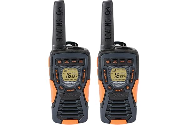 Cobra AM1055 Talkies-Walkies Flottants et Étanches IPX7 (Pack de 2) – Portée de 12 km, 16 canaux et 121 Codes de confidentialité, Lampe Torche LED, VibrAlert, talkies-Walkies Rechargeables, Noir