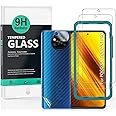 Ibywind [Pack of 2] Screen Protector for POCO X3 NFC/POCO X3 PRO 6.67"，with Camera Lens Protector,Back Carbon Fiber Skin Protector,Including Easy Install Kit