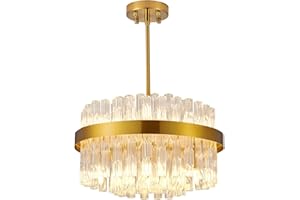 KUNYEEE Gold Kristall-Kronleuchter, bündig montierte Kristall-Deckenleuchte, runde Kronleuchter, Pendelleuchte für Wohnzimmer, Kücheninsel, Badezimmer, Esstisch, Flur, G9x 8 Leuchten