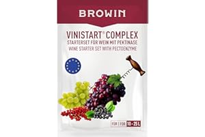 Browin 400401Vinistart Complex z pektoenzymem, 20 g do nastawów owocowych, na 10-25 L wina, do 17% alkoholu, do fermentacji w miazdze