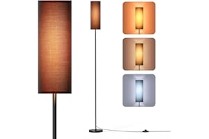 Homuserr Lampara de Pie, Moderna Lampara de Pie Salon con 3 Temperaturas de Color, Lámpara con Bombilla E27, Lampara Lectura con Pantalla Textil y Interruptor de Pie Para Dormitorio, Oficina(Negro)