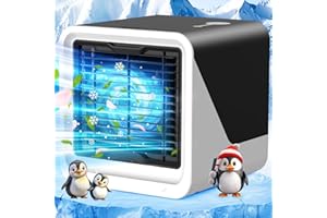 CharmYard Mini Portable Air Conditioner Fan, Small Evaporative Cooler with Cold Air, 3-Speed Personal Cooling Fan with 7-Color Light for Room, Office, Camping, Travel