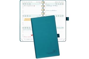 POPRUN Agenda Piccola 2025 Spirale 16,5 x 9 cm, Copertina Morbida, Planner 2025 Tascabile con Angoli a Strappo, Pelle Vegana, Carta Spessa da 100 GSM, Verde Pacifico