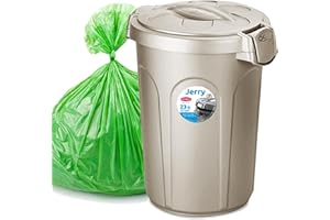 HOMECENTRE Home Centre Indoor Outdoor Clip On Locking Lid Brown/Grey 8-23-46 Litre Plastic Waterproof Waste Bin Garden Office Kitchen Home Dustbin Sturdy Heavy Duty Rubbish Recycle Sortation (Beige 23 Litre)